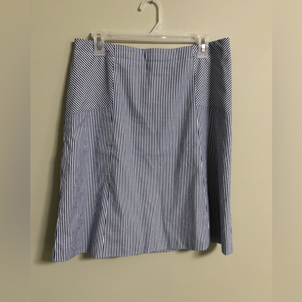 Talbots Skirt Womens Size 8 A-Line White Blue Striped Fully Lined Coastal Cotton
